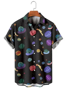 Мужская мода Y2K Hombre Футболки Гавайская рубашка Звездный цветочный 3D-принт Уютная повседневная с коротким рукавом Пляжная одежда оверсайз 19