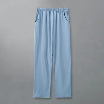 Мужские зимние пижамные брюки Stretch Mid-Rise Solid Color Thin Pocket Wide Leg Straight Leg Lounge Wear Длинные пижамные штаны