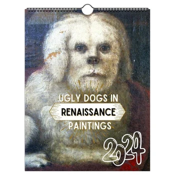 Мультяшный календарь собак на 2024 год Уродливые собаки в живописи эпохи Возрождения на 2024 год Календарь мультяшных собак на 12 месяцев