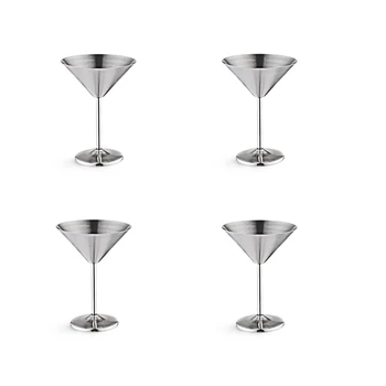  Набор бокалов для мартини из нержавеющей стали из 4 металлических коктейльных бокалов на 8 унций, небьющийся, прочный, с зеркальной полировкой