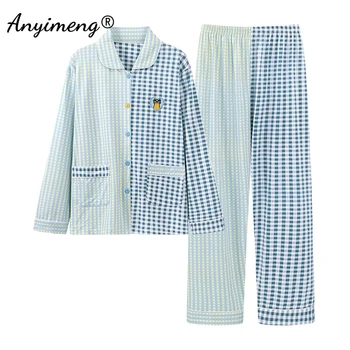 Новые осенне-зимние женские пижамные комплекты Пижамы из искусственного хлопка Комплект из двух частей Пижама с длинными рукавами Мода Плюс Размер 4XL Пижама