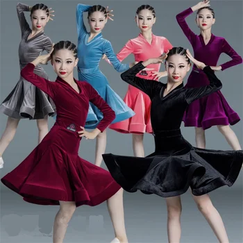 Новый стиль Детский Латинский Танец Платье Бархат Танец Девочки Практика Одежда Девочки Онлайн Знаменитости Латинский Конкурс Класс