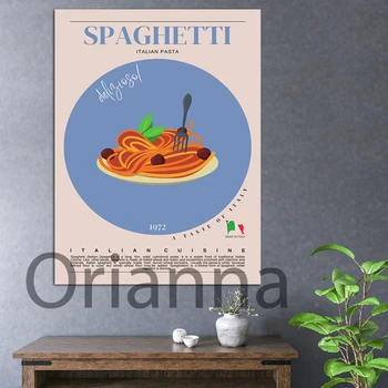Плакат со спагетти в стиле ретро | Настенная живопись итальянской кухни | Италия Фуд Принты |Современный кухонный декор | Дизайн еды Художественные принты Холст