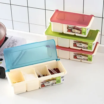  Пластиковые банки для специй с ложкой Шейкер для соли и перца Коробка для приправ Контейнер для хранения приправ Кухонные принадлежности