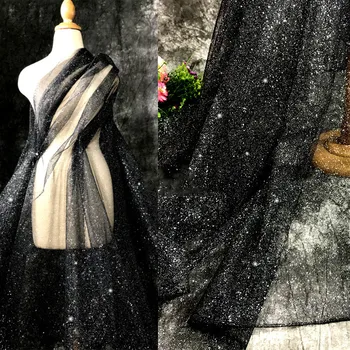 Поздняя ночь звездное небо Специальная черная блестящая сетка с пайетками дизайнерская ткань производительная одежда эластичная ткань пряжа