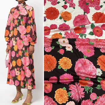 Полиэстер эластичный атлас бренд цветочный код печатная ткань для женщин высокого класса изготовленная на заказ ткань ручной работы DIY