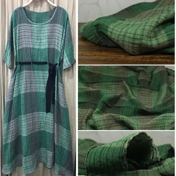 Пряжа, окрашенная в зеленый цвет решетчатая ткань Высококачественный брендовый льняной материал Модное платье Цельнокроеные ткани для платьев