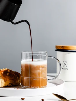 Рецепт кофе Стеклянная кружка Чашка с кофе Молоко Вода Весы Белые буквы Печатная чашка для заваривания Термостойкая кофейная кружка 1 шт
