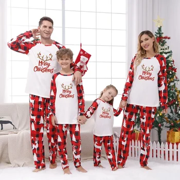 Рождественская семейная пижама Санта-Клаус Елка Принт Пэчворк Мать Дочь Соответствующая одежда Повседневная мягкая одежда для сна Рождество Семейный образ