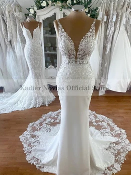 русалка кружева белое свадебное платье на тонких бретелях без рукавов Vestido de Novia Большие размеры длинные свадебные платья