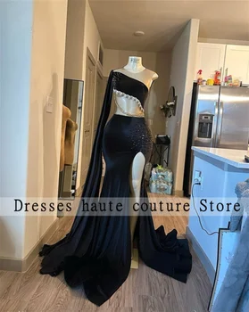 Сексуальное черное бархатное выпускное платье 2024 года для женщин с боковым разрезом Вечерние платья Платье для вечеринки по случаю дня рождения Robe de Stretch