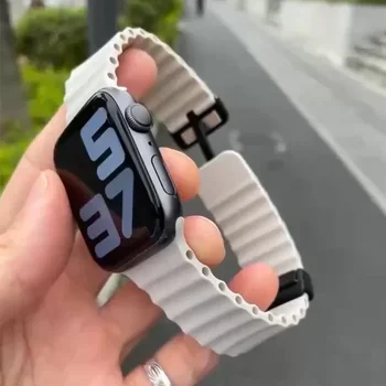Силиконовый ремешок для ремешка Apple Watch 49 мм 45 44 40 41 38 42 мм браслет с магнитной пряжкой iWatch Ultra series 7 6 3 se 8 9 Ultra 2