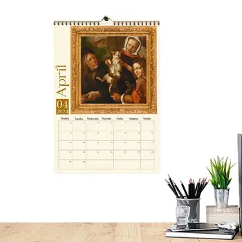 Странный настенный календарь с кошкой, креативный ежемесячный настенный календарь с изображением кошки, 2024 год, художественные украшения для домашней школы
