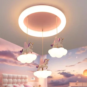 Теплая романтическая люстра для комнаты принцессы Милое облако Лампа единорога LED Современная детская комната Маленькая девочка Спальня Детская комната Люстра