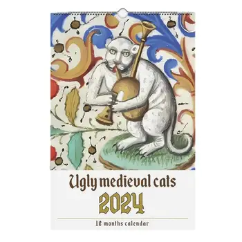 Уродливые средневековые кошки Календарь на 2024 год Настенный забавный ежемесячный календарь Настенный ежемесячный календарь Уникальные подарки для любителей кошек