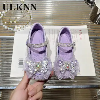 Фиолетовые туфли принцессы для девочек Синие танцевальные туфли для студентов с плоским дном Детские модные стразы Хрустальная детская обувь на мягкой подошве