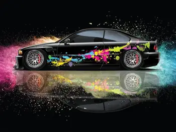 Цветная ливрея автомобиля с брызгами, графика для больших автомобилей, литая виниловая пленка, универсальный размер