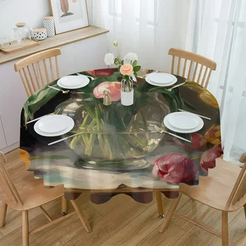  цветочные листья масляная живопись скатерти для обеденного стола водонепроницаемая круглая крышка стола для кухни гостиной