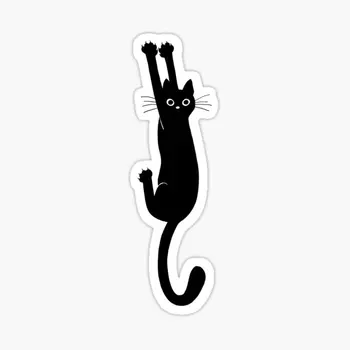 Черная кошка, держащаяся на наклейке, наклейка для ноутбука, декора, спальня, автомобиль, милый мультяшный арт, модный общественный чемодан