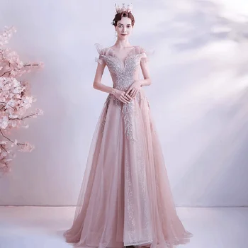 Элегантное романтическое розовое вечернее платье русалки 2023 Новое роскошное вечернее платье с открытыми плечами